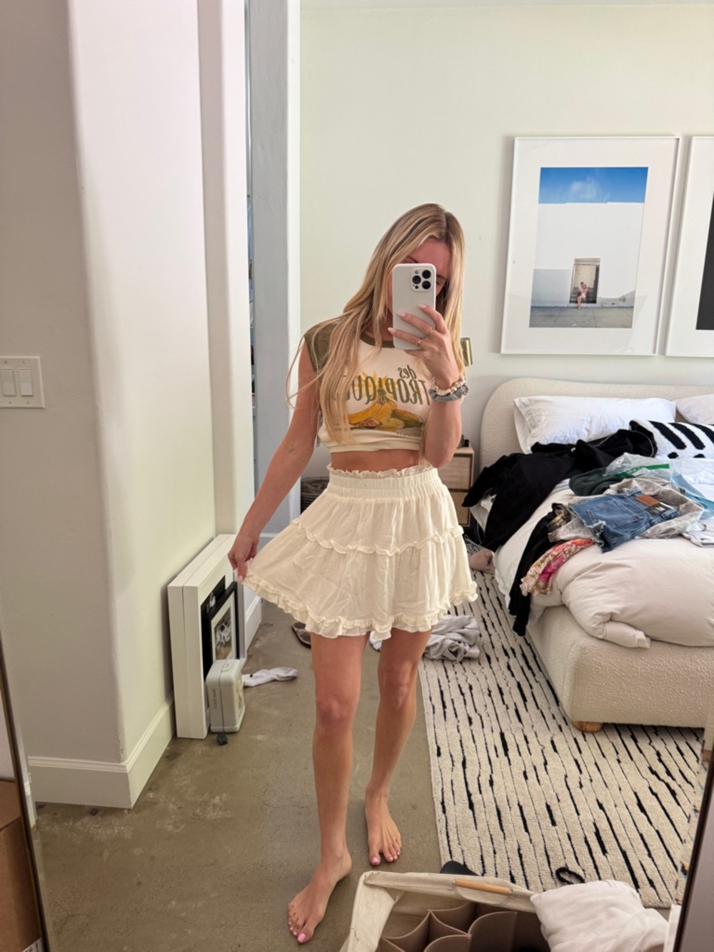 Cream Ruffle Mini Skirt - Picture 2 of 5